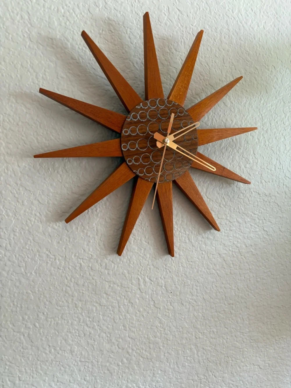 Mid-Century Modern Sunburst Wall Clock - Walnut and Teak